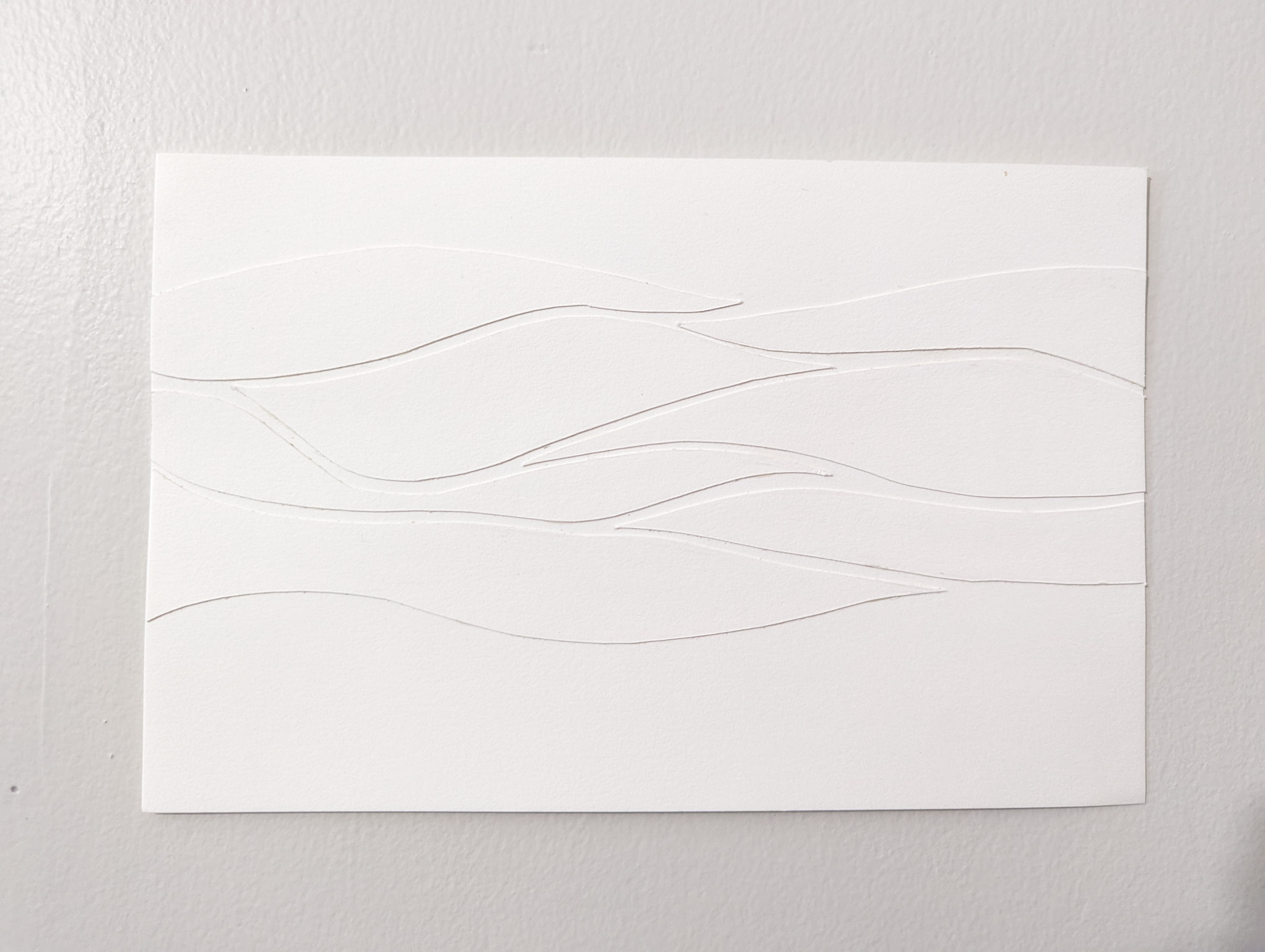 Abstract drawing with rising and falling linear contours on paper.